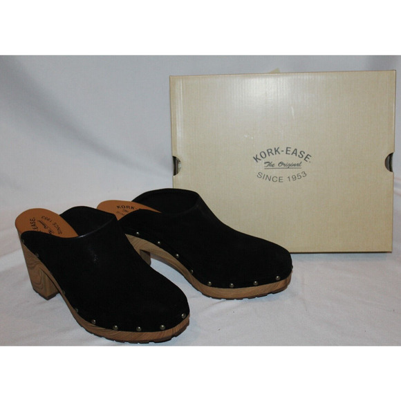 Kork- Ease Women's Sudbury Black Leather‎ Wood Heel Clogs Size 11 NEW $165 - Picture 1 of 7